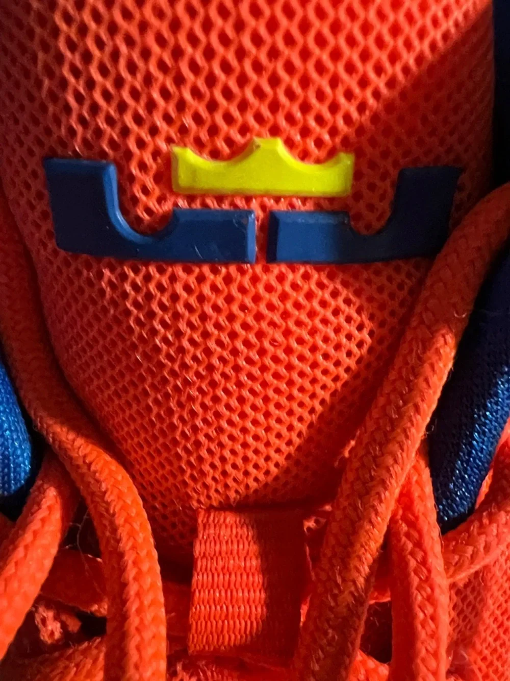LeBron James Nike Orange Sneakers with Yellow Swoosh and Blue Lining